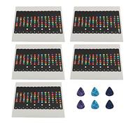 Ruiwaer 5 calcomanías de diapasón de guitarra, calcomanías de notas codificadas por colores, calcomanías de mapa de trastes de diapasón para principiantes y aprendices con 6 púas de guitarra