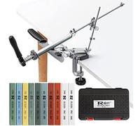 RUIXIN PRO RX-009 - Afilador de cuchillos profesional con 10 piedras de afilar, rotación de 360°, diseño de giro, ángulo fijo, aleación de aluminio, kit de afilado, herramientas de sistema de sujeción