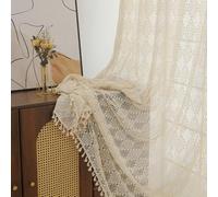 RUIXUAN Cortinas con fleco rizado, color beige, con borlas, hechas a ganchillo, cinta rizada, para salón, moderno, sistema de doble carril para dormitorio, juego de 2 piezas, 150 x 230 cm