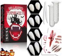 RUIXUE ® Juego de 10 piezas de dientes de vampiro, 4 tamaños de colmillos de vampiro, dientes falsos de vampiro para adultos con 2 tubos de adhesivo en pastillas para dientes, para accesorios de