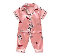 Ruiyete Pijama de verano para bebé, niña, zanahoria, botón de conejo, manga corta, 2 piezas, parte superior, pantalones, pijama, adolescente, niña, pijama, Rosa., 2-3 Años