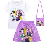 RUIYHE Demonic Pop Hunter - Conjunto de falda plisada y conjuntos de tres piezas para niña (3268,82663morado, bolsa, 140)