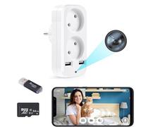 RUIYIG Cámara Oculta,Mini Cámara Espía,WiFi Inalámbrica con Audio y Video,HD 1080p,Cámara de Seguridad Oculta,para Vigilancia de Seguridad en el Hogar,con 2 Puertos USB y 2 Enchufes EU.