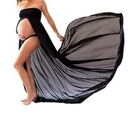 Ruiying Falda Partidade Disfraz Gasa para Mujeres Embarazadas ,Accesorios de Fotografía,Vestido de Premamá Fuera de Hombro Ropa Con Manga Larga (L, Negro)