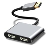 RUIZHI Adaptador DisplayPort a Dual DisplayPort - 4K @ 60Hz MST Hub 1 entrada a 2 salidas, admite modo de ampliación y espejo, DP 1.4 Splitter compatible con PC, ordenador portátil, escritorio
