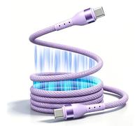 RUIZHI Cable de carga magnético USB C para coche y oficina, C a C, 60 W, cable de carga rápida elástico, sin enredos, para portátiles y propietarios de mascotas (1 m, morado)
