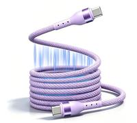 RUIZHI Cable de carga magnético USB C para coche y oficina, C a C, 60 W, cable de carga rápida elástico, sin enredos, para portátiles y propietarios de mascotas (1,5 m, morado)