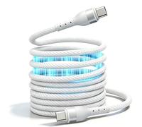 RUIZHI Cable de carga magnético USB C para coche y oficina, C a C, 60 W, cable de carga rápida elástico, sin enredos, para portátiles y propietarios de mascotas (2 m, blanco)