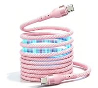RUIZHI Cable de carga magnético USB C para coche y oficina, C a C, 60 W, cable de carga rápida elástico, sin enredos, para portátiles y propietarios de mascotas (2 m, rosa)