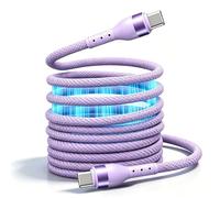 RUIZHI Cable de carga magnético USB C para coche y oficina, C a C, 60 W, cable de carga rápida elástico, sin enredos, para portátiles y propietarios de mascotas (2 m, morado)
