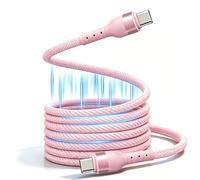 RUIZHI Cable de carga magnético USB C para coche y oficina, C a C, 60 W, cable de carga rápida elástico, sin enredos, para portátiles y propietarios de mascotas (1,5 m, rosa)