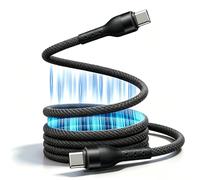 RUIZHI Cable de carga magnético USB C para coche y oficina, C a C de 60 W, cable de carga rápida elástico, sin enredos, para portátiles y propietarios de mascotas (1 m, negro)