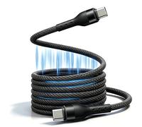RUIZHI Cable de carga magnético USB C para coche y oficina, C a C de 60 W, cable de carga rápida elástico, sin enredos, para portátiles y propietarios de mascotas (1,5 m, negro)