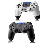 RUIZHI Mando Inalámbrico para PS4 (2 Unidades), compatible con PC/Pro/Slim, Joystick con Turbo, Doble Vibración, Giroscopio de 6 Ejes Y Panel Táctil [Negro + Blanco]
