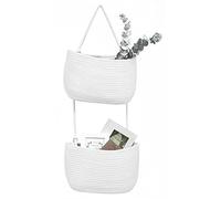 RUIZHIXUAN Cesta colgante sobre la puerta, cestas tejidas de cuerda de algodón de 2 niveles, estantes de revistas, cestas de almacenamiento colgantes de montaje en pared, organizadores decorativos de