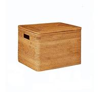 Ruiziliang Cestas, Cesta de Almacenamiento de ratán Tejido for el hogar con Tapa, Bolsas de papelería, Mesa de Centro, Aperitivos y artículos Diversos, Caja de Libros(40cm x 36cm x 30cm)