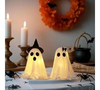 rujjftsy Decoraciones de fantasmas iluminadas de Halloween, juego de 2 decoraciones de pareja de fantasmas espeluznantes para interiores, linda escultura de fantasma, decoración de Halloween para el