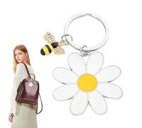 Rukjmqi Llavero con colgante de margarita,Llavero lindo de margarita,Colgante lindo llavero con flor de margarita de metal | Adorno floral para decoración de bolsos para niños y adultos, para acampar,