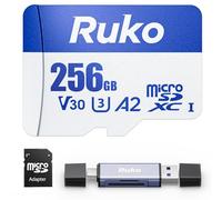Ruko Tarjeta micro SD de 256 GB con adaptador y lector, A2, Class10, UHS-I U3/V30, 4K UHD, hasta 100 MB/s de lectura, tarjeta de memoria TF para drones U11MINI serie 4K, cámaras, consolas de juegos