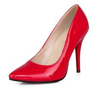 RUKOEVIM Moda Mujer Puntiagudo Tacón Alto Sin Cordones Stiletto Pumps Clásica Oficina Señoras Heels Dressy Pumps Zapatos Patent Red 38