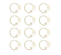 Rulbelok 3. 12 servilleteros dorados y plateados con adornos de perlas - Hebillas de metal con diseño de rosas para bodas, mesa del hogar, juego de servilleteros de rosas y perlas