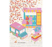 Ruled Notebook, For Note-taking, Jotting, Journaling, Planning or Diary for School and Work, 7”x10”, 150 Pages, Cream Paper, Softcover, Urban Shop Front, Food Truck Market Scene, Stationery Gift