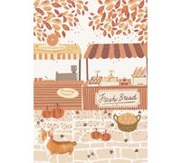 Ruled Notebook, For Note-taking, Jotting, Journaling, Planning or Diary for School and Work, 7”x10”, 150 Pages, Cream Paper, Softcover, Urban Shop Front, Autumn Market Scene, Stationery Gift