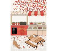 Ruled Notebook, For Note-taking, Jotting, Journaling, Planning or Diary for School and Work, 7”x10”, 150 Pages, Cream Paper, Softcover, Urban Shop Front, Market Scene, Stationery Gift