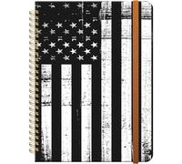 Ruled Spiral Writing Notebook,A5 Hardcover Lined College Journal for Women,Strong Twin-Wire Binding with Premium Paper,8.4" X 6",Perfect for School,Office,Home(Vintage Black White American Flag)