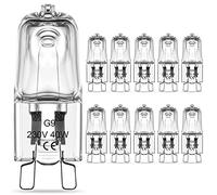 RuLEDne Bombillas halógenas G9 40W 2800 K, blanco cálido transparente,230V 470lm, bombilla halógena con casquillo G9, sin parpadeo, ángulo de haz de 360, paquete de 10