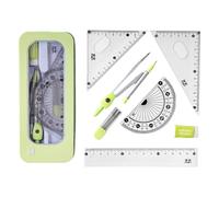 Ruler Protractor Set, Multifunctional Geometry Math Kit with Compass, Triangles, and Measuring Tools for Students, Drawing, Classroom Projects, and Technical Illustrations 18.5x7.7x2cm