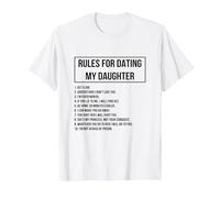 Rules For Dating My Daughter Novelty Graphic Cool Designs Camiseta, Hombre, Blanco, L