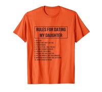 Rules For Dating My Daughter Novelty Graphic Cool Designs Camiseta, Hombre, Naranja, L