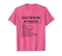 Rules For Dating My Daughter Novelty Graphic Cool Designs Camiseta, Hombre, Rosa Jaspeado, M