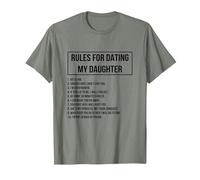Rules For Dating My Daughter Novelty Graphic Cool Designs Camiseta, Hombre, Verde Militar Jaspeado, L