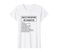 Rules For Dating My Daughter Novelty Graphic Cool Designs Camiseta, Mujer, Blanco, XL