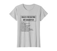 Rules For Dating My Daughter Novelty Graphic Cool Designs Camiseta, Mujer, Plata, 3XL