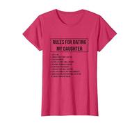 Rules For Dating My Daughter Novelty Graphic Cool Designs Camiseta, Mujer, Rojo Jaspeado, XL