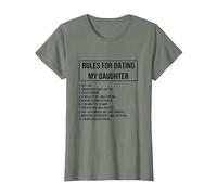 Rules For Dating My Daughter Novelty Graphic Cool Designs Camiseta, Mujer, Verde Militar Jaspeado, XL