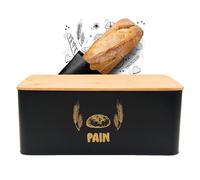 RULJO | Caja de pan metálico de color negro y dorado de diseño con tabla de cortar de bambú resistente y práctica.