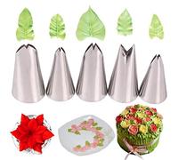Ruluti 5pcs Set Leaves Nozzles Stainless Steel Icing Piping Nozzles Tips Pastry Tips for Cake Decorating Pastry Fondant Tools