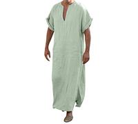 RUMAOZIA Bata Musulmana para Hombre Kaftan Musulmán Abaya Camisas de Algodón y Lino Ropa Afgana Árabe para Hombre Verano Cool Jilbab Bata Musulmana Thobe Ropa de Oración para Hombre, O Verde, XXL