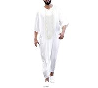 RUMAOZIA Bata musulmana para hombre musulmana kaftan abaya árabe thobe oriente medio Dubai ropa árabe soporte cuello apliques saudi kandoura caftan túnica ropa de oración para hombres, Z01 blanco., L