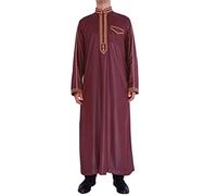 RUMAOZIA Bata musulmana para hombre musulmana kaftan abaya árabe thobe oriente medio Dubai ropa árabe soporte cuello apliques saudi kandoura caftan túnica ropa de oración para hombres, Z05 Vino, M