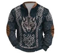 RUMAOZIA Berserker Sudadera vikinga para hombre con estampado 3D, mitología nórdica, runas de longitud media, sudadera con capucha y proverbios, cosplay, sudadera con capucha Walhalla, sudadera con