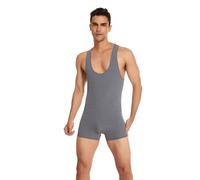 RUMAOZIA Body para hombre, mono suave, body para hombre, body de una pieza, ropa interior, ajustado, deportivo, sin mangas, camiseta de lucha activa, para levantamiento de pesas, mono, gris, M