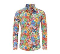 RUMAOZIA Camisa colorida para hombre de manga larga hippies de los años 70 camisa floral arcoíris retro flores hawaiana camisa casual camisa hawaiana para fiesta calle camisas paisley floral vintage