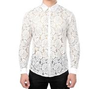 RUMAOZIA Camisa de encaje transparente con flores para hombre, manga larga, para el tiempo libre, ropa gótica, ropa informal, cuello de Jabot, estilo victoriano, para Halloween, manga larga, flores