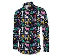 RUMAOZIA Camisa de Navidad para Hombre Con Botones, Manga Larga, Cuello Alto, Estampado Navideño, Informal para Traje Tradicional