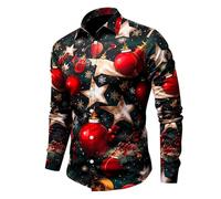 RUMAOZIA Camisa de Navidad para hombre Ugly 3D Divertida impresión navideña Camisas Navidad Camisa divertida Camiseta de Navidad Cómodo Cuello Alto Camiseta de Navidad Diseño de Navidad Camisa Casual